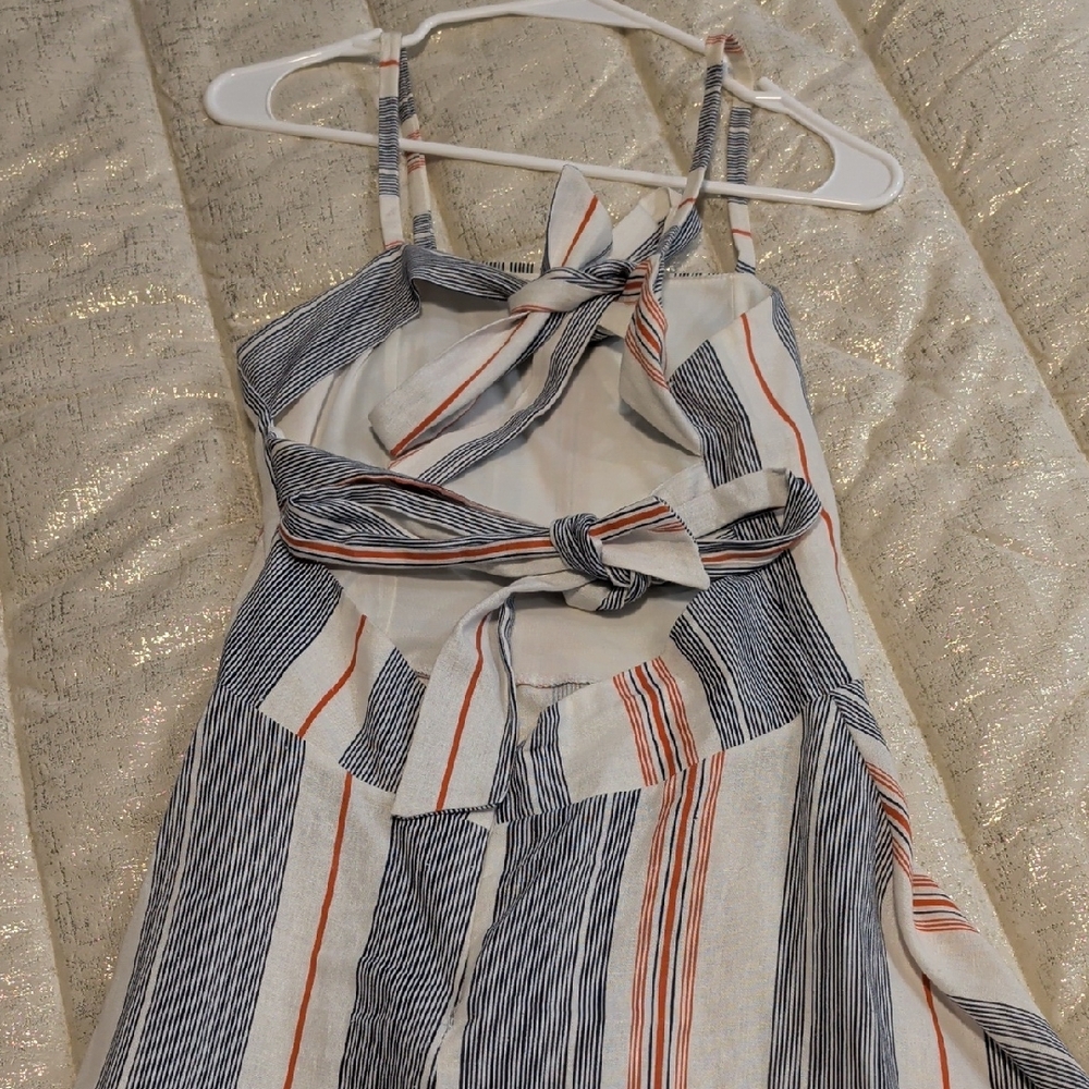 Striped Sleeveless Dress With Two Ties In Back.
